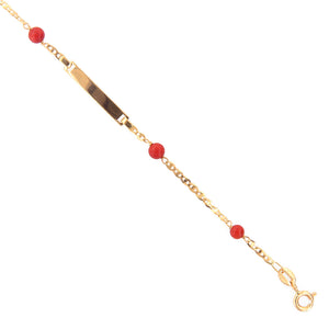 Bracciale Battesimo Bambini in Oro Giallo e Corallo con Targhetta
