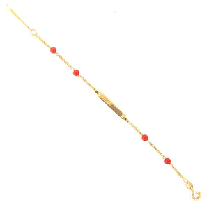 Bracciale Battesimo Bambino in Oro Giallo 9 Carati e Corallo con Targhetta