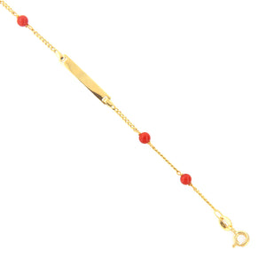 Bracciale Battesimo Bambino in Oro Giallo 9 Carati e Corallo con Targhetta