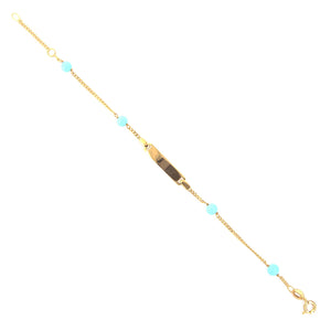 Bracciale Battesimo Bambino in Oro Giallo 9 Carati e Turchese con Targhetta