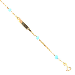 Bracciale Battesimo Bambino in Oro Giallo 9 Carati e Turchese con Targhetta