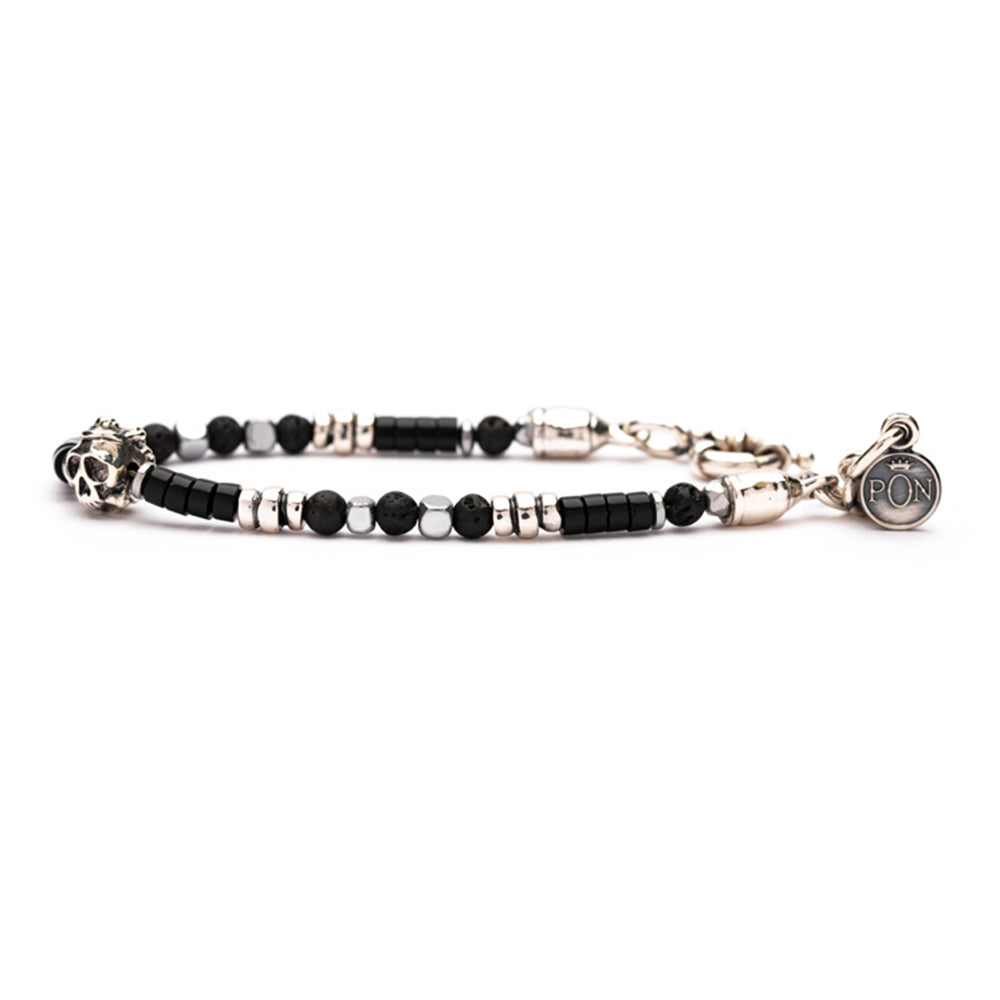 Bracciale Donna Mono Giro Skull Dischetto Onice Lavica Portonovo