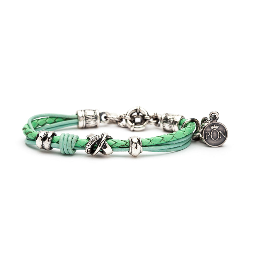 Bracciale Donna Treccia Pelle Verde Doppio Giro Portonovo