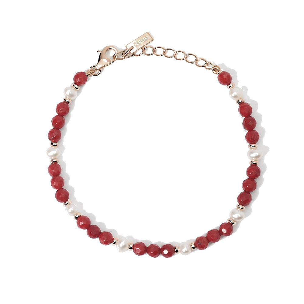 Bracciale Donna con Perle Coltivate e Corallo in Argento Rosato Mabina Gioielli