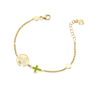 Bracciale Prime Gioie Proteggimi Colomba Croce Verde Oro Giallo Le Bebè