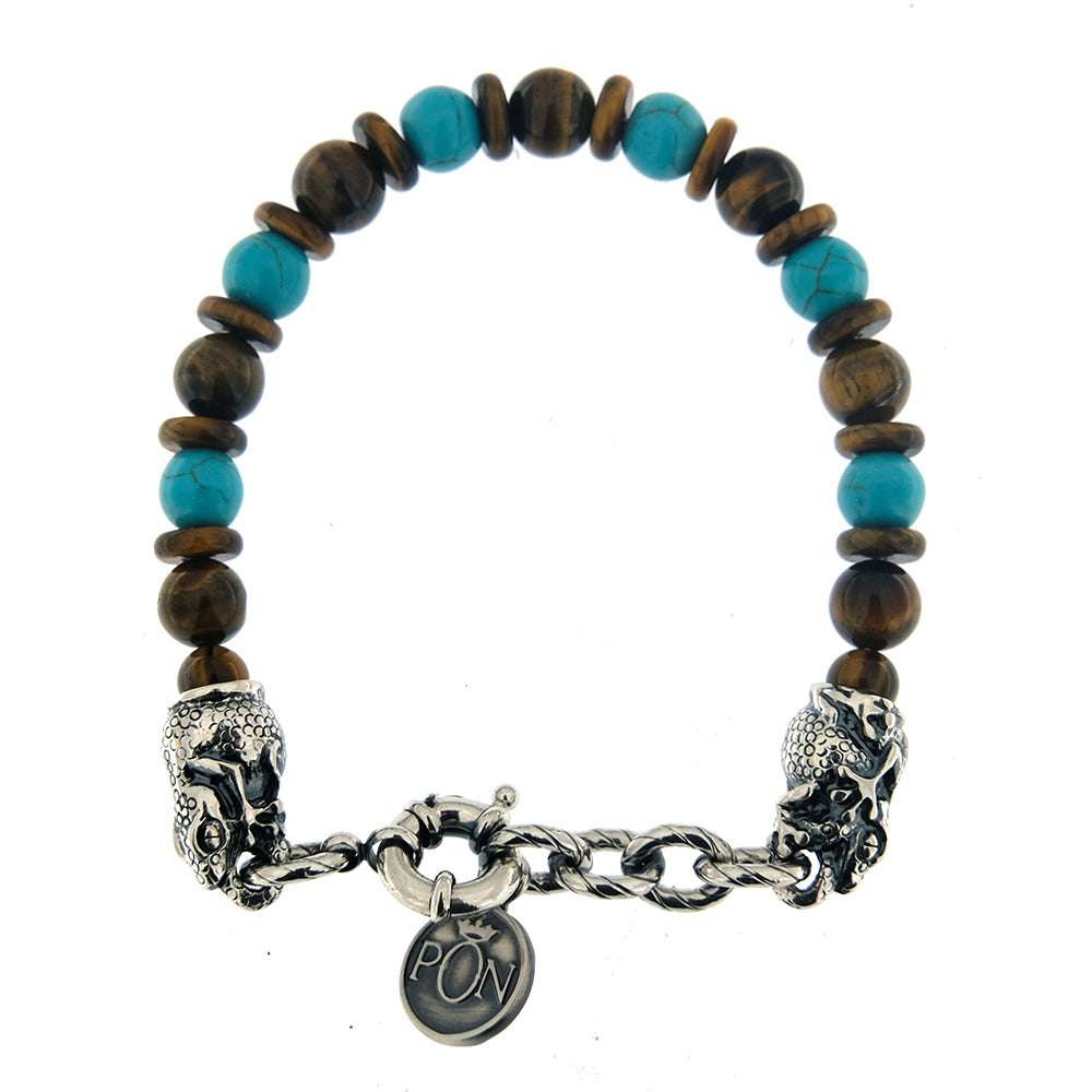 Bracciale Unisex Giro Singolo Turchese Occhio di Tigre Portonovo