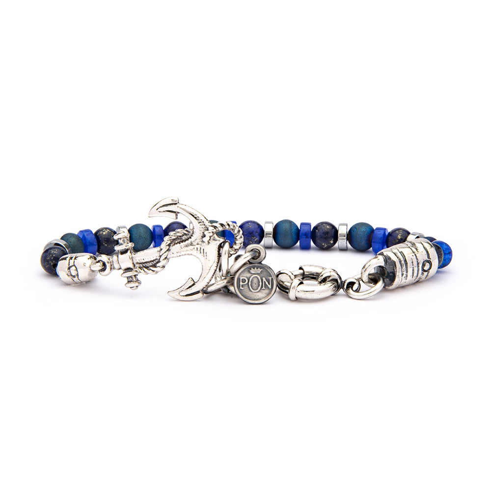 Bracciale Uomo Mono Giro Ancora Blu satinato Dischetto Blu Portonovo