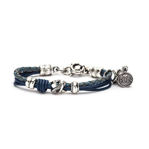 Bracciale Unisex Multifilo in Pelle Blu e Fusione Portonovo