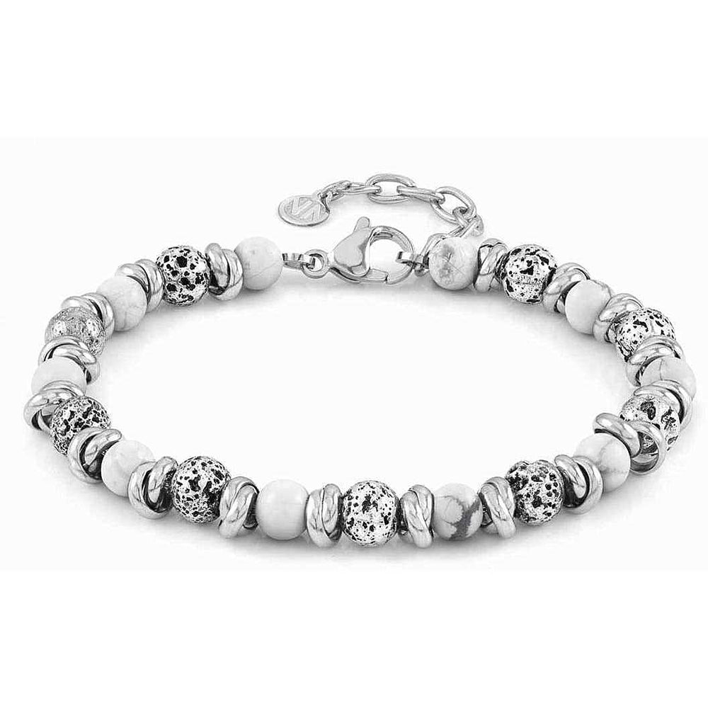 Bracciale Uomo Acciaio Instinct Vulcano Lava e Pietre Howlite Bianca Nomination