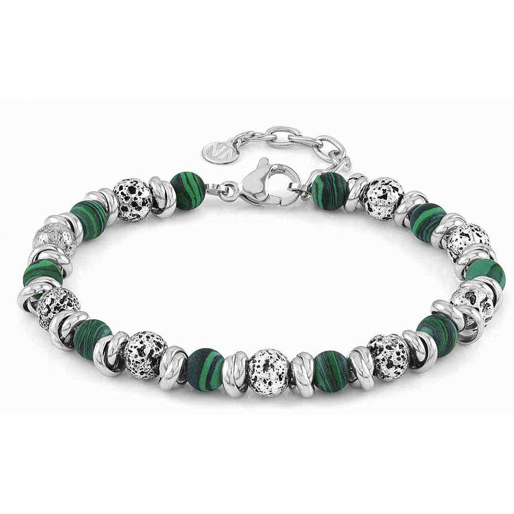 Bracciale Uomo Acciaio Instinct Vulcano Lava e Pietre Maachite Verde Nomination