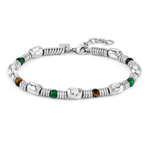 Bracciale Uomo Acciaio Instinct ed Stones Pietre Grande Marrone e Verde Nomination