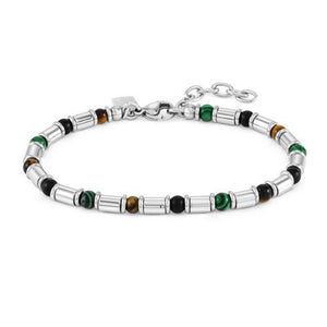 Bracciale Uomo Acciaio Instinct ed Stones Pietre Marrone e Verde Nomination