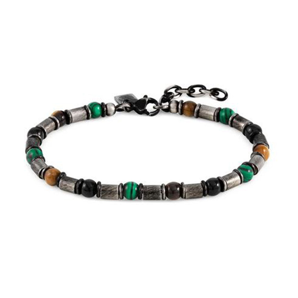 Bracciale Uomo Acciaio Instinct ed Stones Pietre Vintage Marrone e Verde Nomination