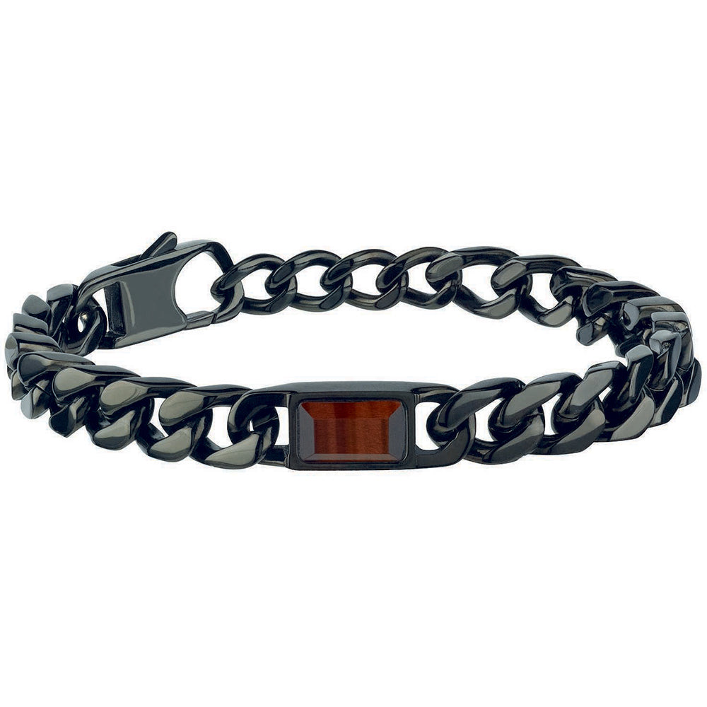 Bracciale Uomo Acciaio Ip Nero con Pietra Occhio di Tigre Rossa Beat Breil