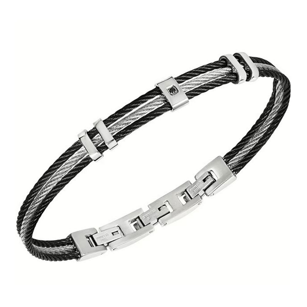 Bracciale Uomo Acciaio Loop 3 Fili Nero e Silver Breil