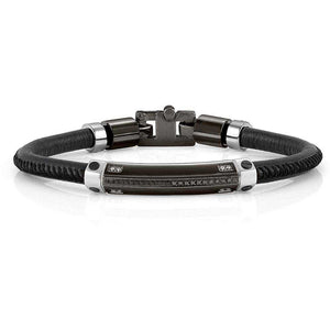 Bracciale Uomo Acciaio Nero e Pelle Nera Gentleman Nomination