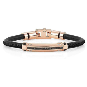 Bracciale Uomo Acciaio Rose e Pelle Nera Gentleman Nomination