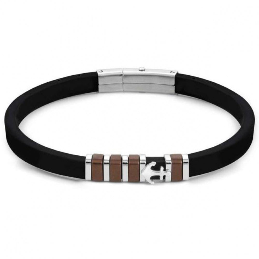 Bracciale Uomo Acciaio e Caucciu Ancora City Nomination