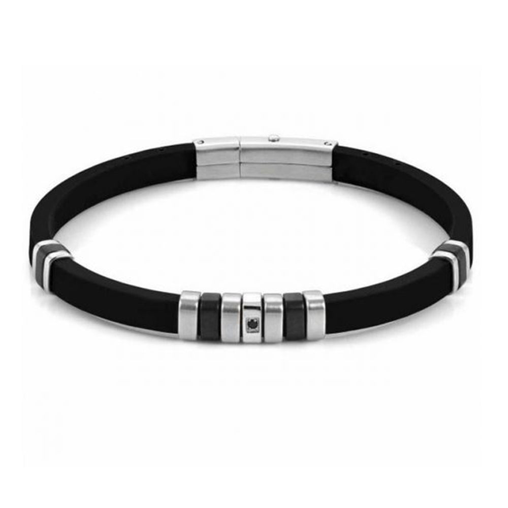 Bracciale Uomo Acciaio e Caucciu Nero City Nomination