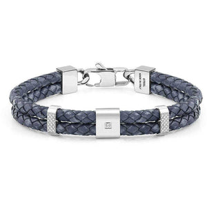 Bracciale Uomo Acciaio e Pelle Blu Doppia Corda con Zircone Tribe Nomination
