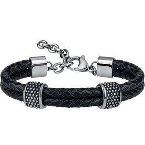 Bracciale Uomo Acciaio e Pelle Nera Clive Breil