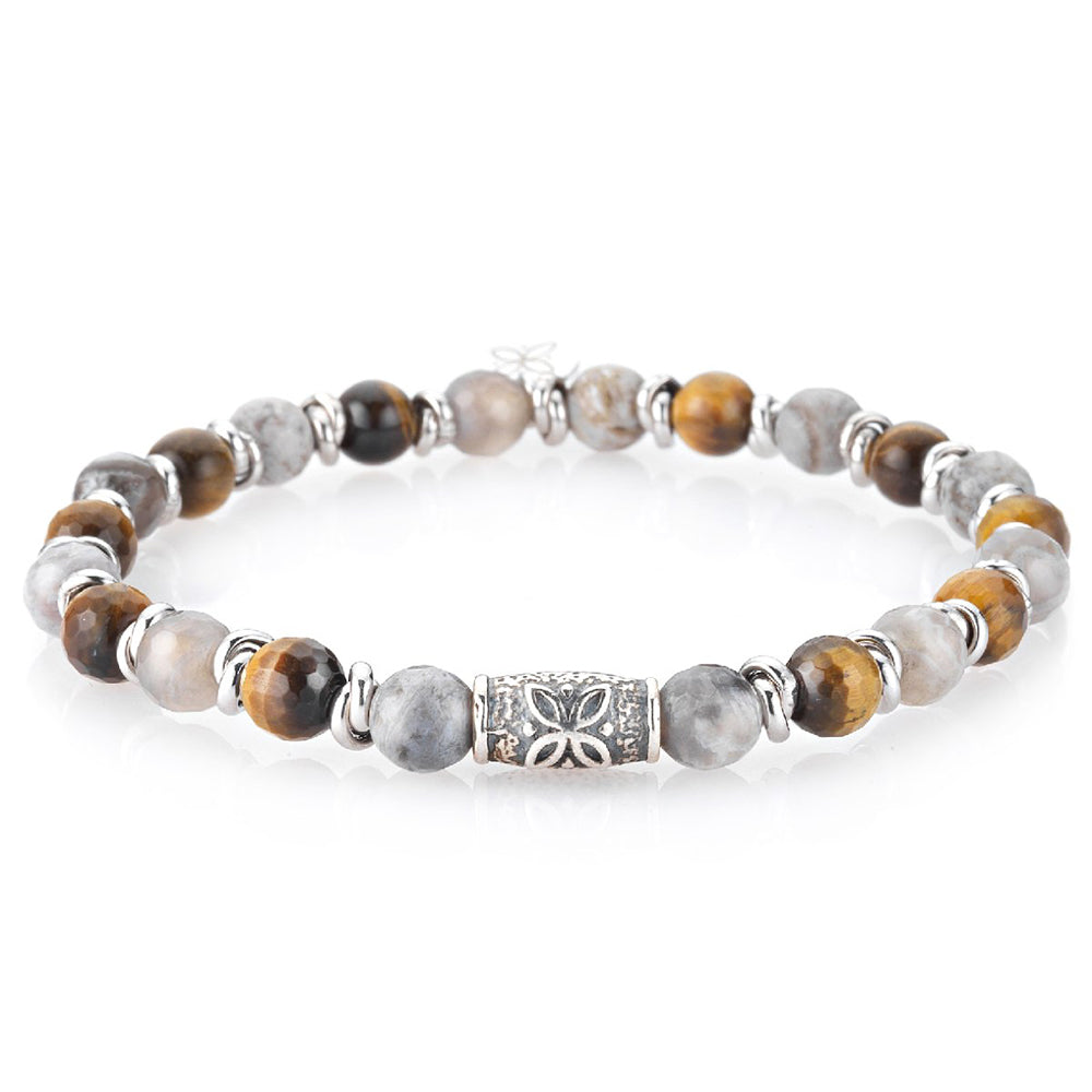 Bracciale Uomo Stone Life Argento agata fiorita occhio di tigre Gerba Gioielli