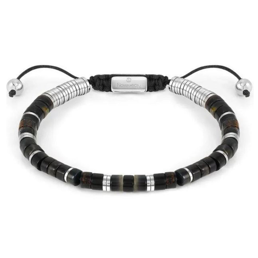 Bracciale Uomo con Pietre Diaspro Nero e Marrone Instinct Nomination