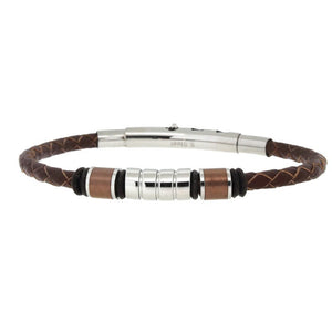 Bracciale Uomo in Acciaio e Cuoio Marrone Zoppini 