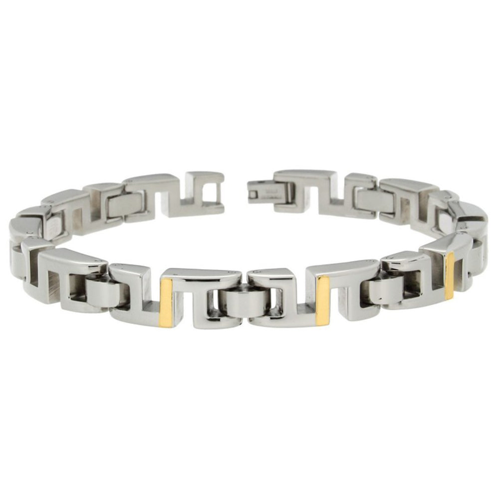 Dochais Bracciale Uomo Acciaio Inox Oro E Argento | Catena Cubo 23 Cm 7,5/8 Mm | Gioiello Tennis Regalo