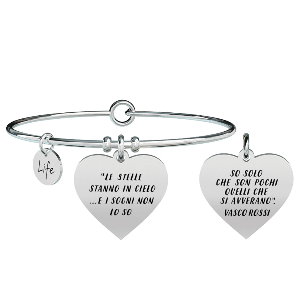 Kidult Life - Bracciale Con Ciondolo A Cuore In Acciaio Oro Rosa E Cristallo - Regalo Uomo/Donna