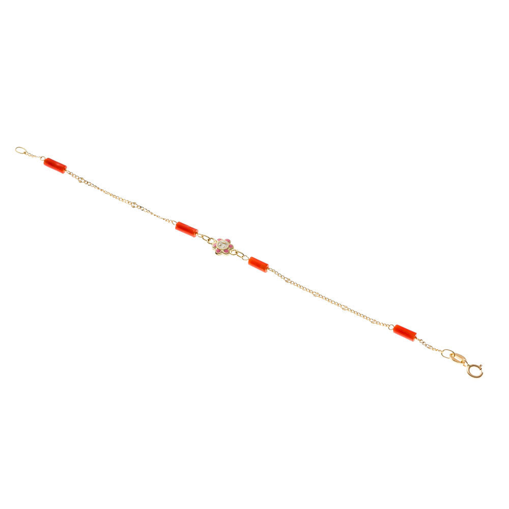 Bracciale con Fiore Bambina Battesimo Oro e Corallo