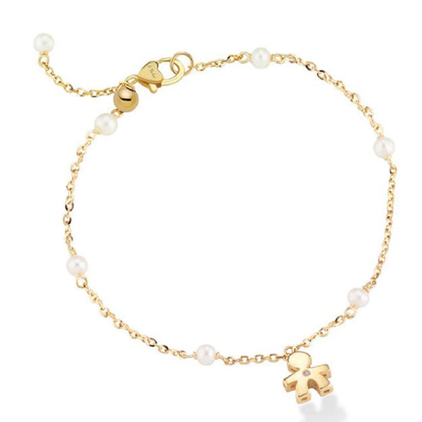 Bracciale Le Bebè Primegioie In Oro Giallo 9Kt Con Ciondoli Ancora E Barchetta Smaltati, Lunghezza 14-16 Cm, Gioiello Per Bambini