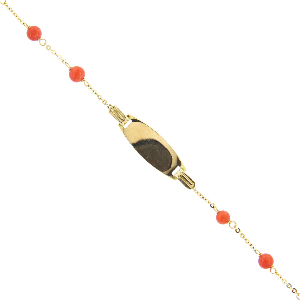 Bracciale Bambino Oro Giallo con Corallo e Targhetta