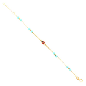 Bracciale Bambina Coccinella Smaltata in Oro Giallo e Turchese