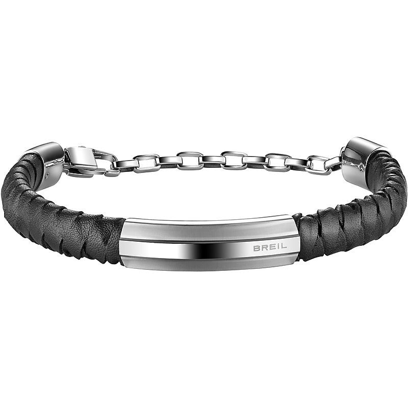 Bracciale Uomo Breil Thorn Acciaio Pelle Nero TJ1760