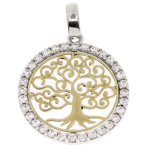 Ciondolo Albero della Vita in Oro Giallo e Bianco con Zirconi