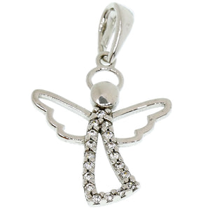 Ciondolo Angelo in Oro Bianco con Zirconi