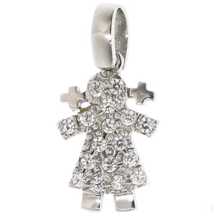 Ciondolo Bambina in Oro Bianco con Zirconi