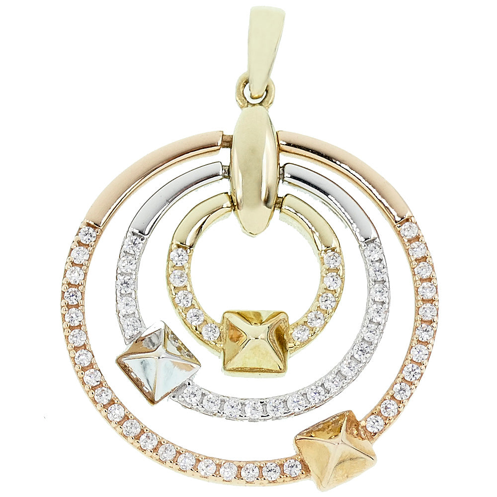 Ciondolo Cerchi Oro 3 Colori con Borchie e Zirconi