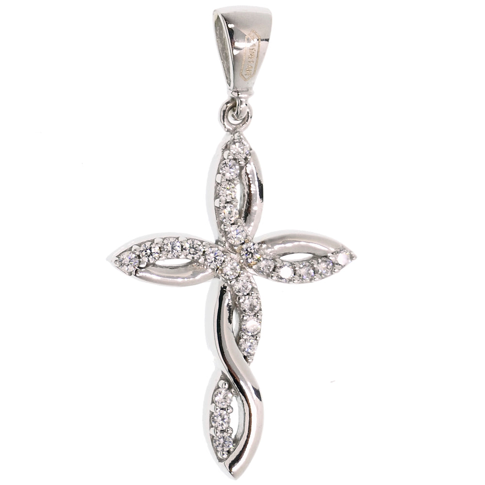 Ciondolo Croce in Oro Bianco con Zirconi Gioielleria Amadori