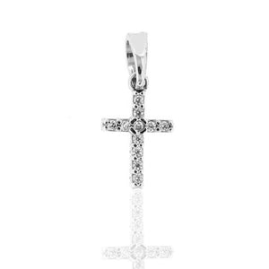 Ciondolo Croce in Oro Bianco con Zirconi double face