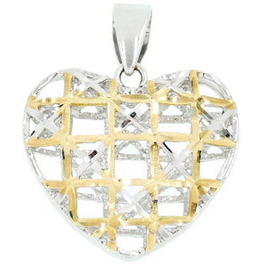 Ciondolo Cuore Traforato in Oro Bianco e Giallo Diamantato