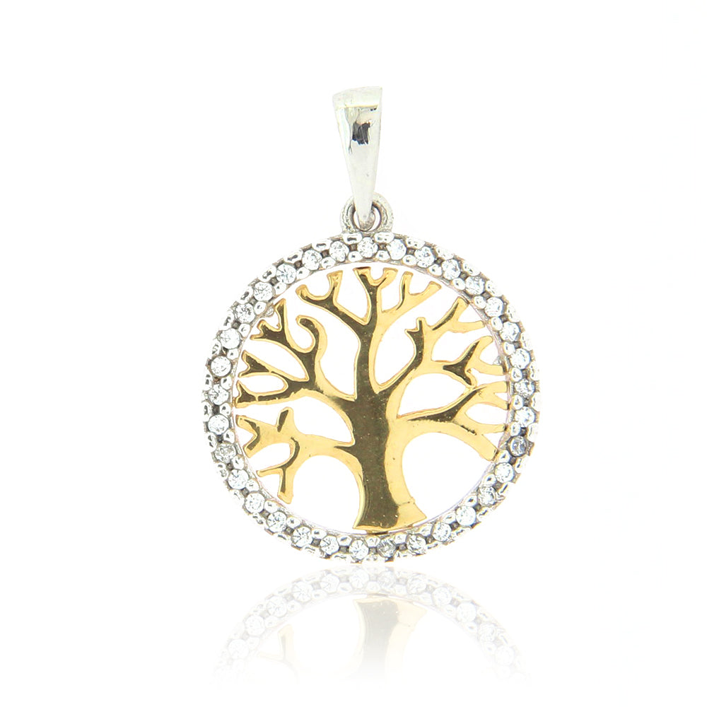 Ciondolo Donna Albero della Vita Oro 2 Colori con Zirconi