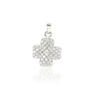 Ciondolo Donna Quadrifoglio in Oro Bianco con Zirconi