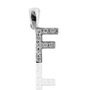Ciondolo Lettera F in Oro Bianco con Zirconi