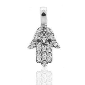 Ciondolo Mano di Fatima in Oro Bianco con Zirconi