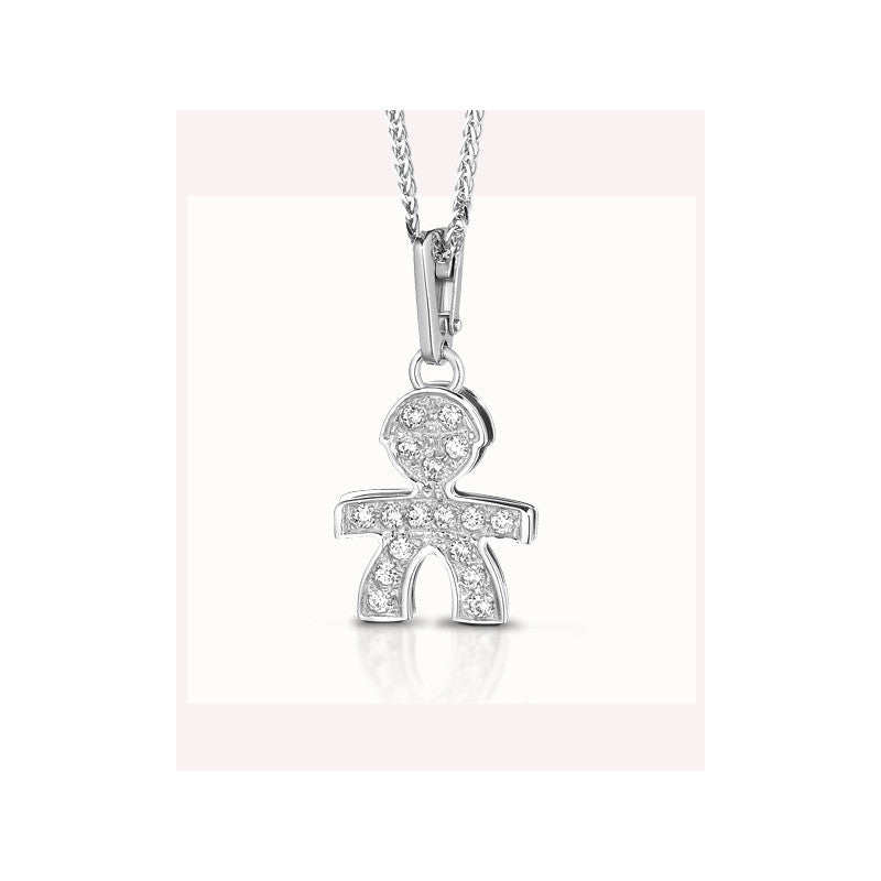 Ciondolo Maschietto Pavé Oro Bianco con Diamanti LBB011 - Le Bebè   