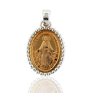 Ciondolo Medaglia Madonna Miracolosa in Oro Giallo e Bianco