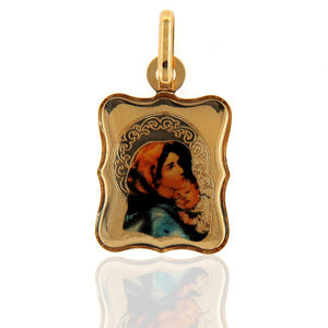 Ciondolo Medaglia Madonna con Bambino in Oro Giallo