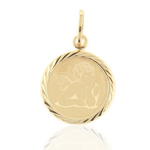 Ciondolo Medaglia Unisex Angelo in Oro Giallo